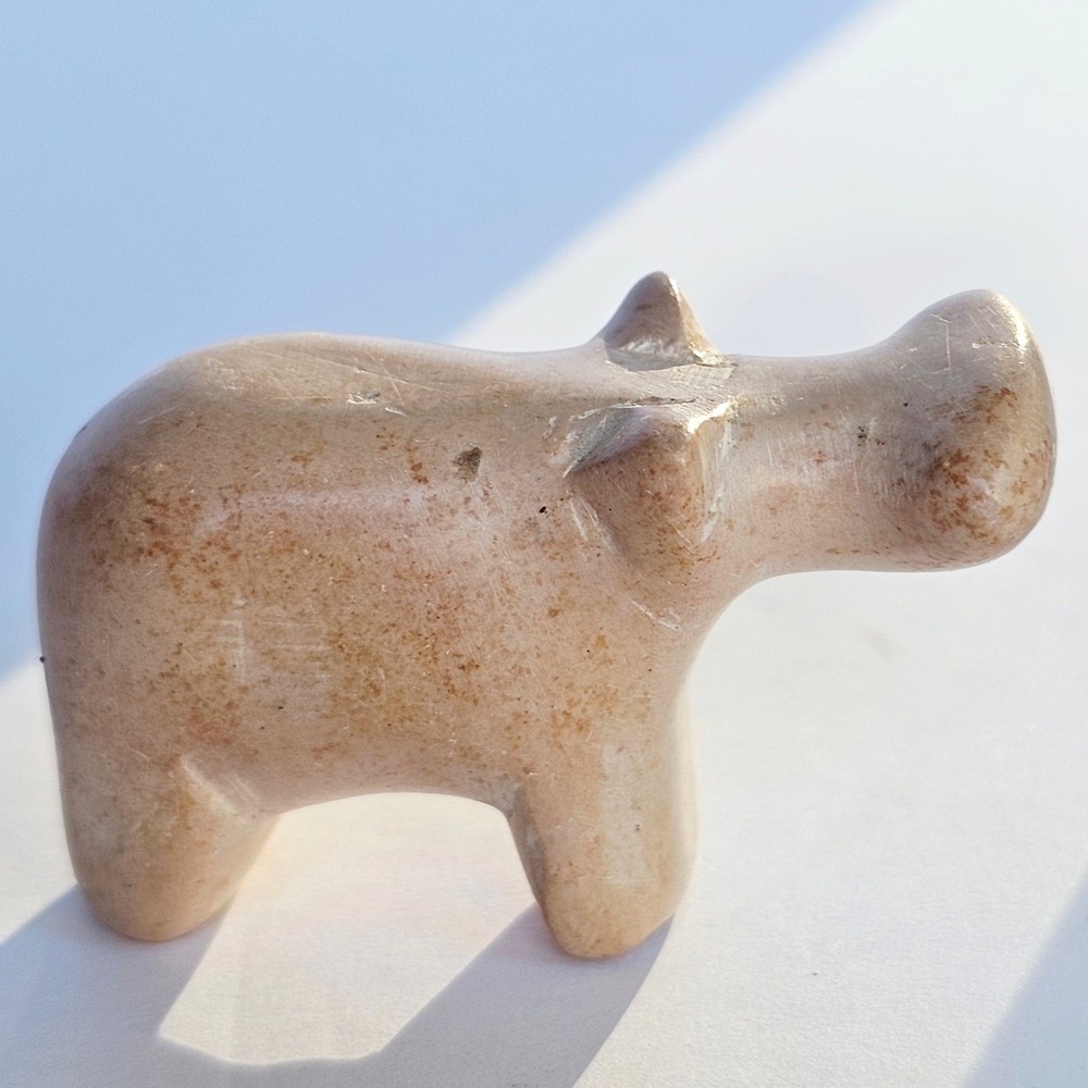 Vintage Hand Carved Soapstone Hippo Miniature Animal Figurine Boho Decor Art
